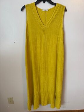 Francesca Bettini 100% Linen Yellow Sleeveless Midi Dress Sz Large Made in Italy